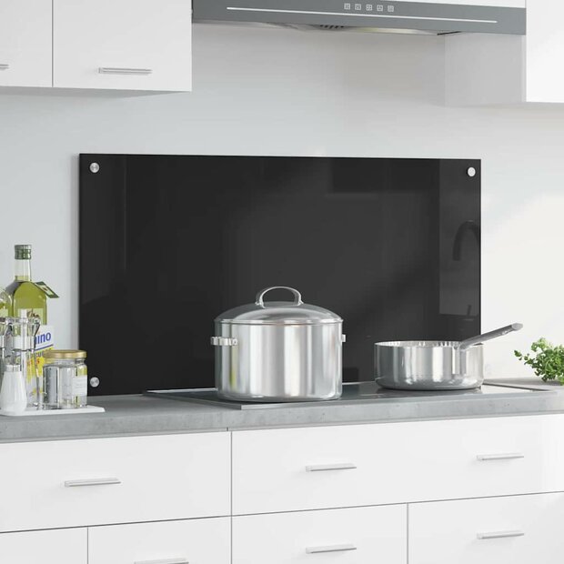 Keuken Achterwand Zwart 100 x 50 cm gehard glas 1