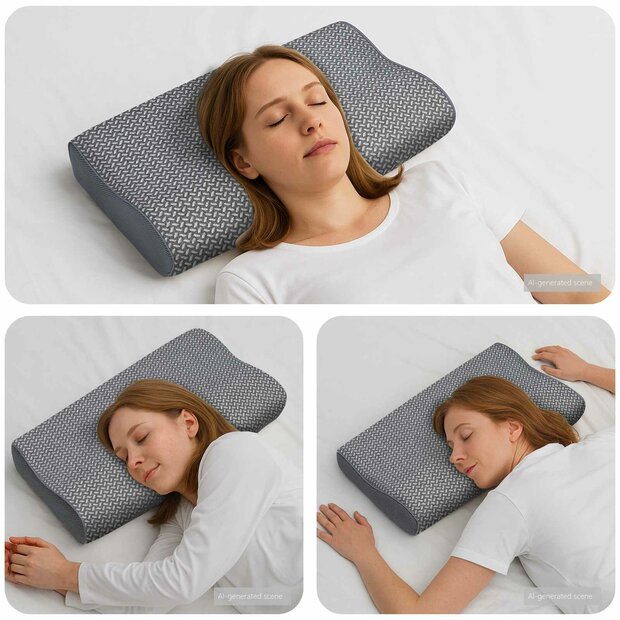 Hoofdkussen met kussen Grijs 60 x 34 x 11 cm Polyester 1