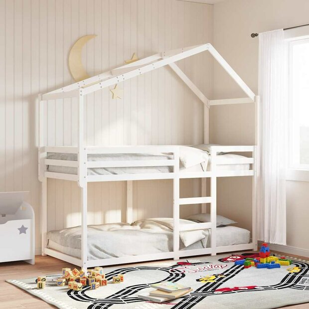 Kinderbedhuisje 203x80,5x142 cm massief grenenhout wit 1