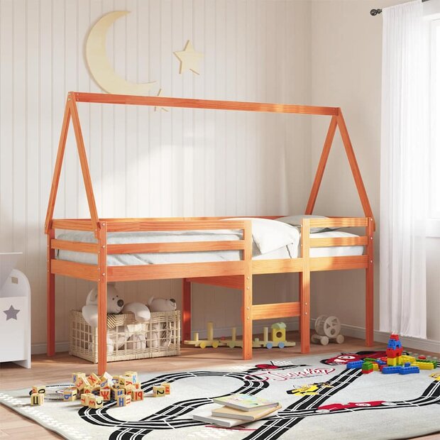 Kinderbedhuisje 199x80,5x88 cm massief grenenhout wasbruin 1