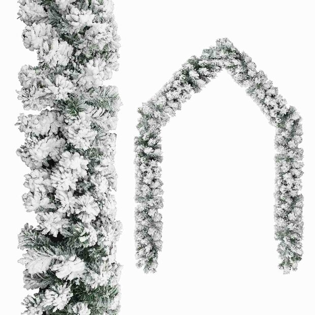 Kerstslinger met sneeuw 10 m PVC groen 1