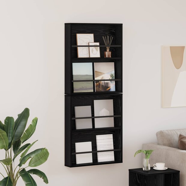 Tijdschriftenrek 2 pcs Zwart Eiken 60 x 12 x 70 cm Bewerkt hout 1