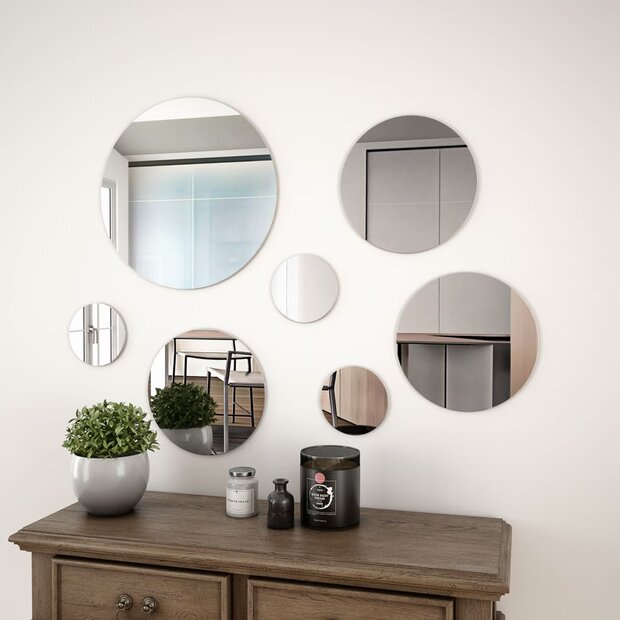 Wandspiegelset rond glas 7-delig 1