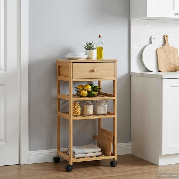 Keukentrolley met Wielen Naturel 37 x 36 x 80 cm Bamboe 1