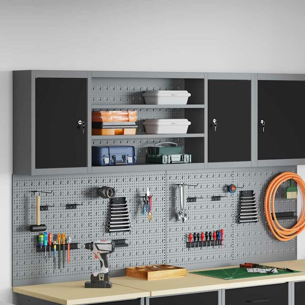 Gereedschapskast met plank Zwart en Grijs 50 x 20 x 55 cm 1