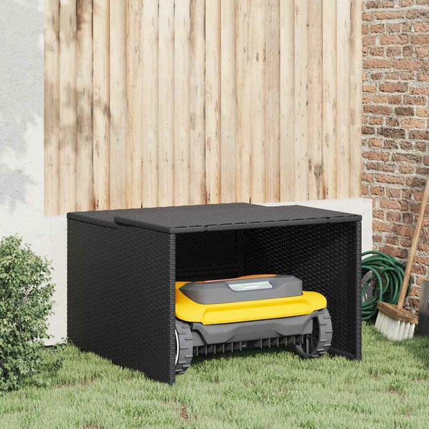 Garage voor robotmaaier 86x90x52/57 cm poly rattan zwart 1