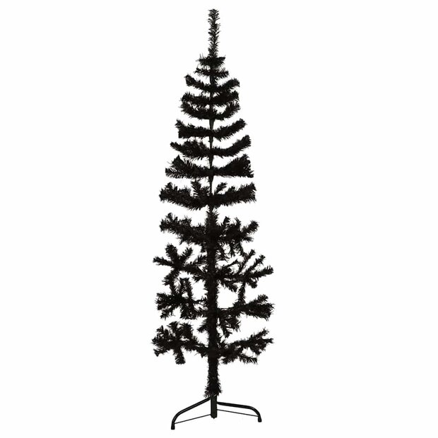 Kunstkerstboom half met standaard smal 150 cm zwart 1