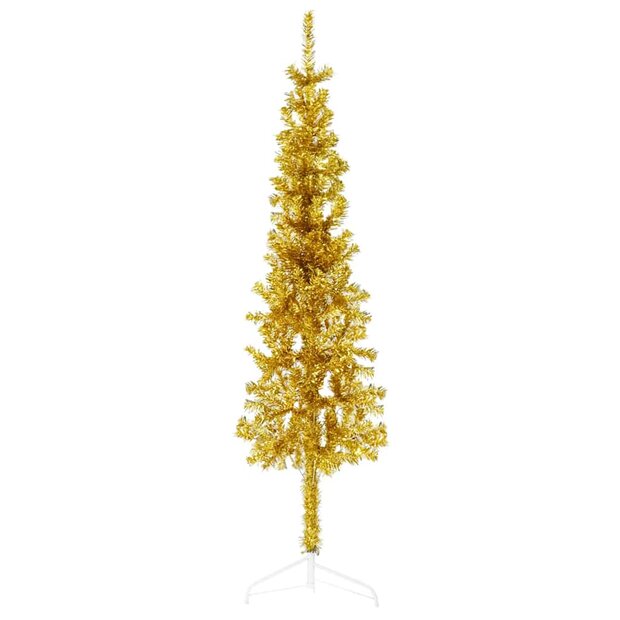 Kunstkerstboom half met standaard smal 150 cm goudkleurig 1