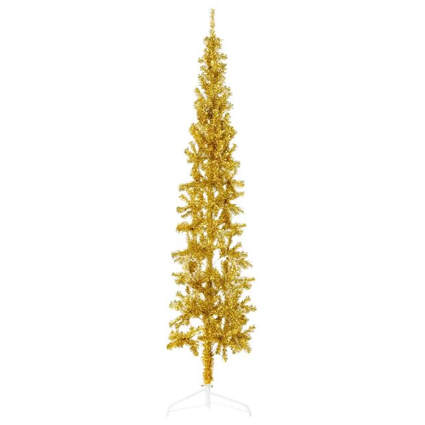 Kunstkerstboom half met standaard smal 210 cm goudkleurig 1