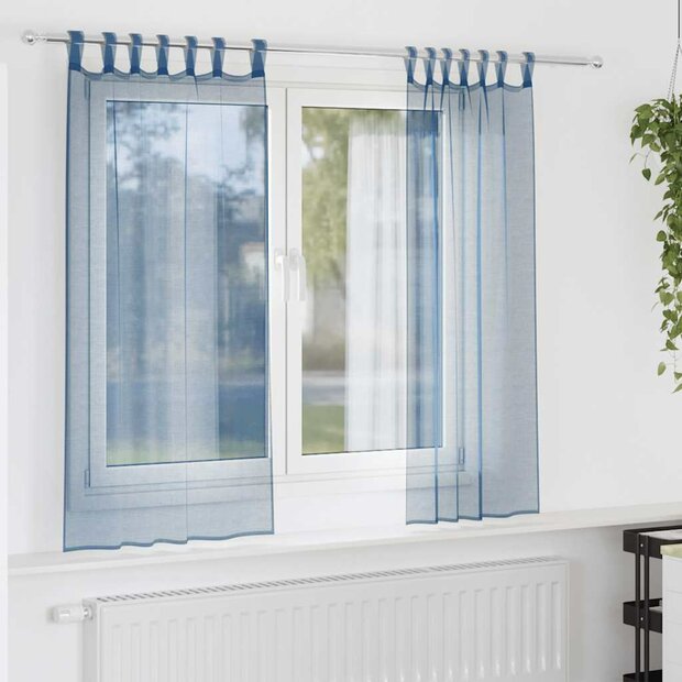 Gordijnen voile met lussen 2 st 140x140 cm koningsblauw 1