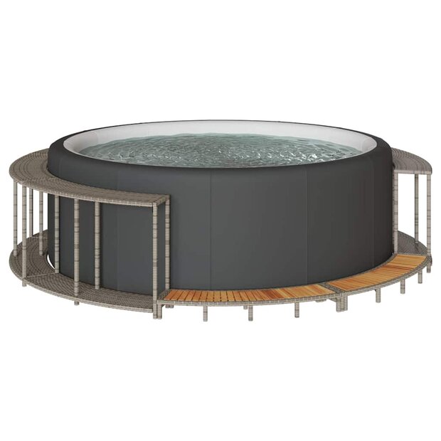 Hottub ombouw opbergruimte en houten opstapje poly rattan grijs 1