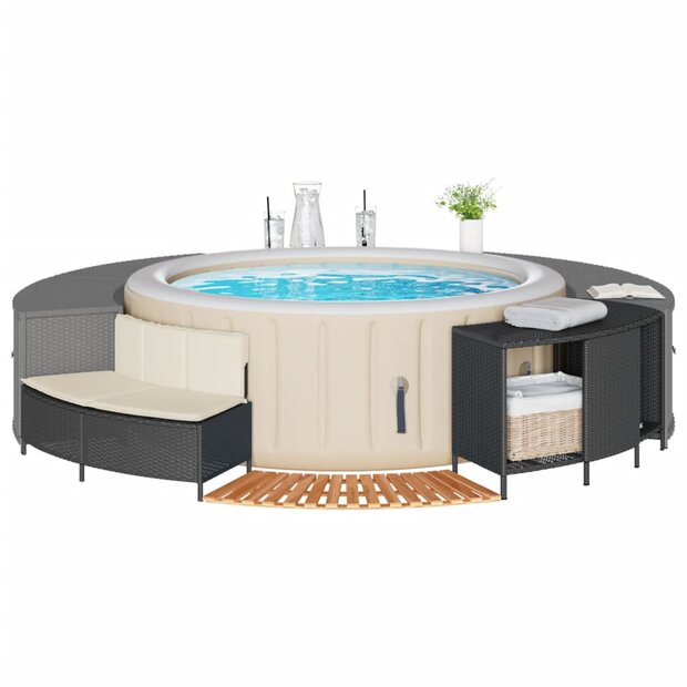 Hottub-ombouw poly rattan en massief acaciahout zwart 1