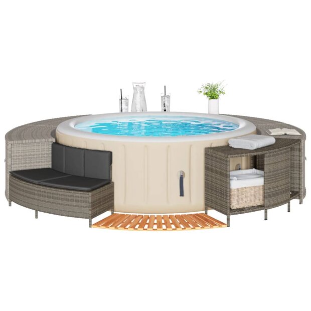Hottub-ombouw poly rattan massief acaciahout grijs 1