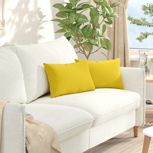 Sofa Kussens 2 pcs Lichtgeel 50 x 30 cm Stof 1