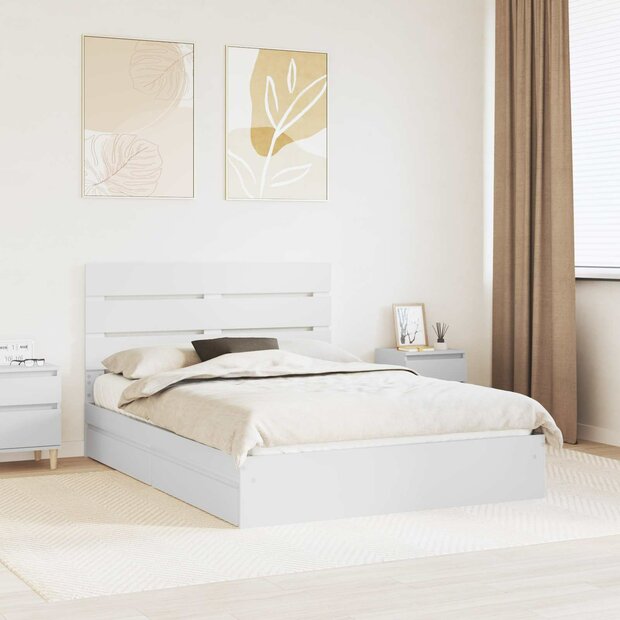 Opslag bed met hoofdeinde Wit 140 x 190 cm Bewerkt hout 1