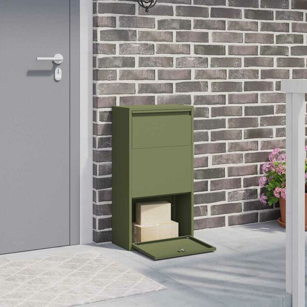 Pakketbrievenbus met opslag Olijf Groen 44 x 22 x 82 cm Staal 1