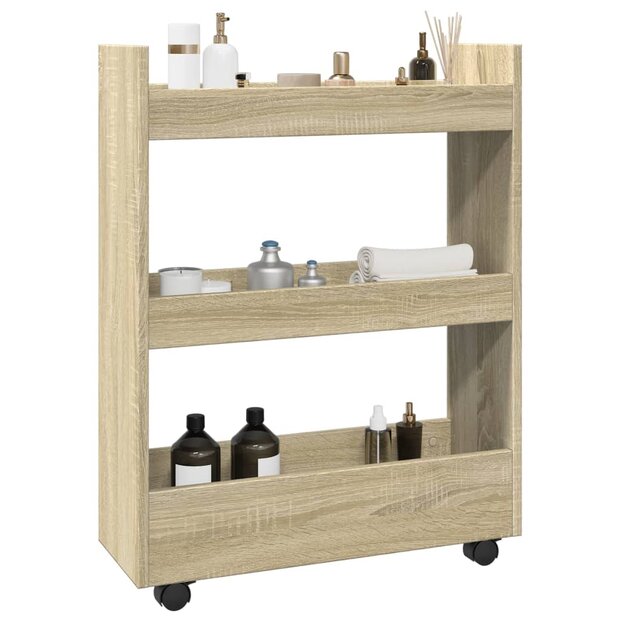Opbergtrolley smal 3-laags bewerkt hout sonoma eikenkleurig 1