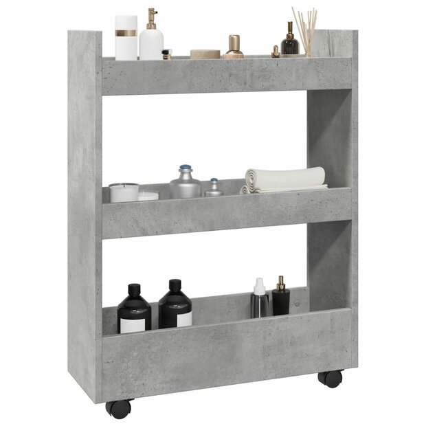 Opbergtrolley smal 3-laags bewerkt hout betongrijs 1