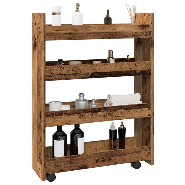 Opbergtrolley smal 4-laags bewerkt hout oud houtkleurig 1