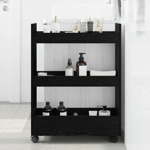 Smalle Opbergtrolley Zwart Eiken 60 x 22 x 80 cm Bewerkt hout 1
