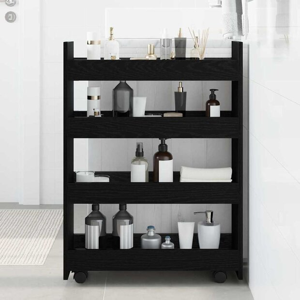 Smalle Opbergtrolley Zwart Eiken 60 x 20 x 82 cm Bewerkt hout 1