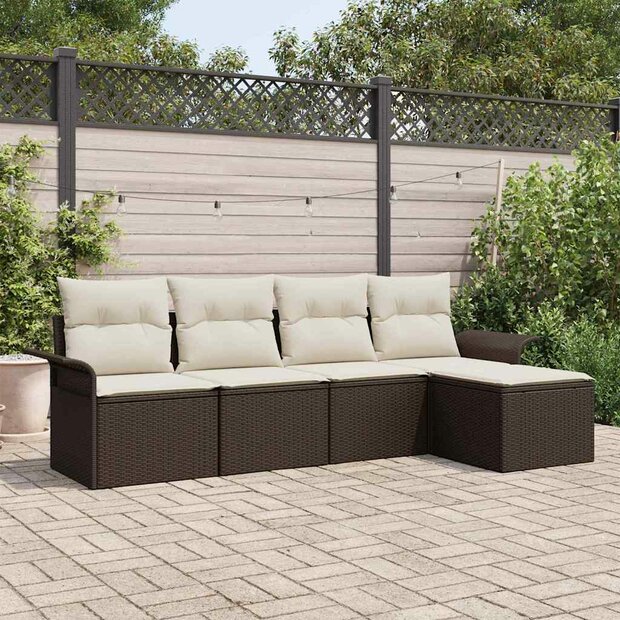 Buitensofa met kussen 5 pcs Bruin poly rattan 1