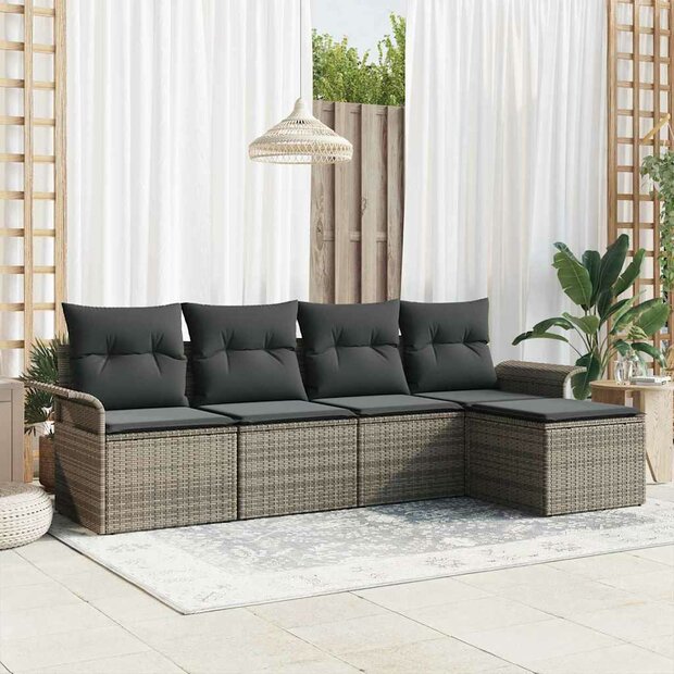 Buitensofa met kussen 5 pcs Grijs poly rattan 1