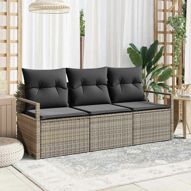 Bankstel 3 pcs Grijs poly rattan 1