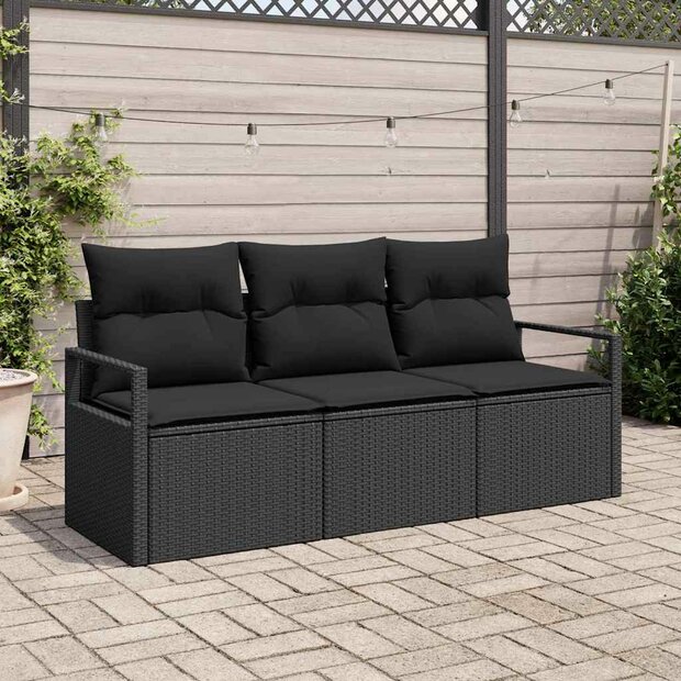 Bankstel 3 pcs Zwart poly rattan 1