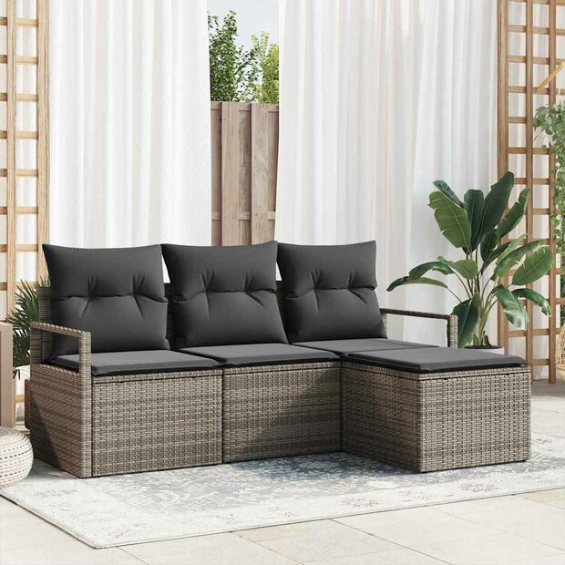 Bankstel 4 pcs Grijs poly rattan 1
