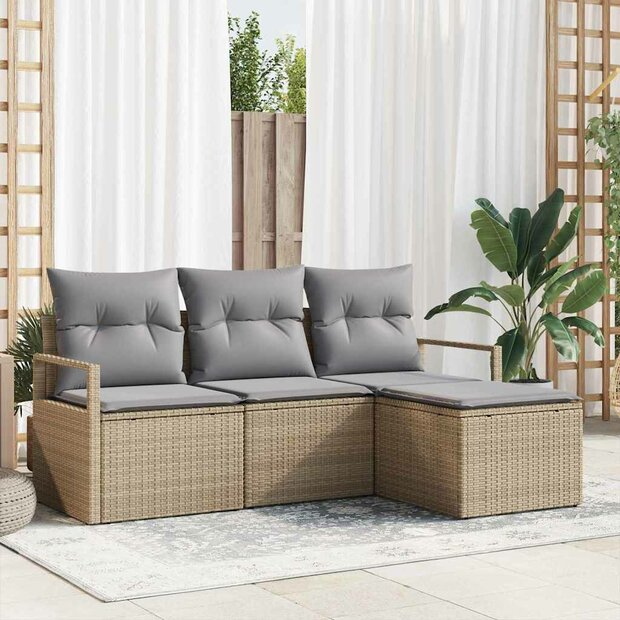 Bankstel 4 pcs Beige poly rattan 1