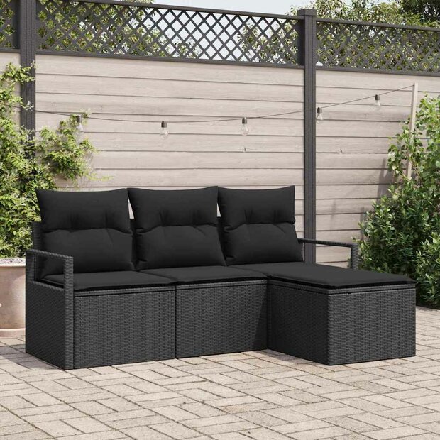 Bankstel 4 pcs Zwart poly rattan 1
