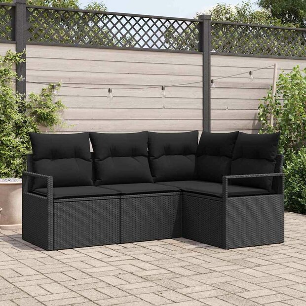 Bankstel 4 pcs Zwart poly rattan 1