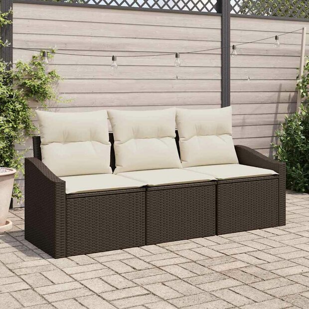 Bankstel met kussen 3 pcs Bruin poly rattan 1