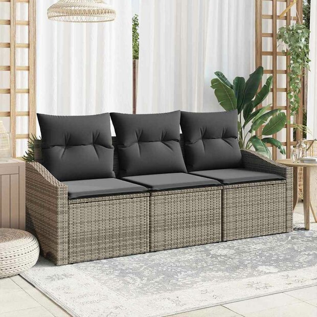 Bankstel met kussen 3 pcs Grijs poly rattan 1