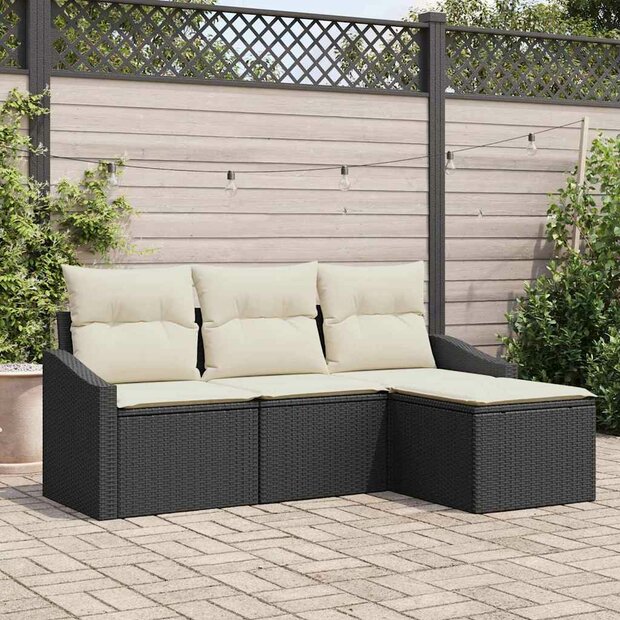Bankstel met kussen 4 pcs Zwart poly rattan 1