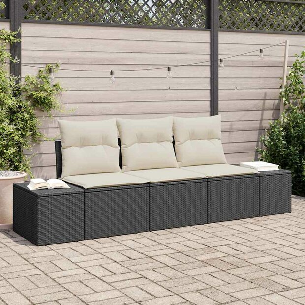 Bankstel met kussen 3 pcs Zwart poly rattan 1