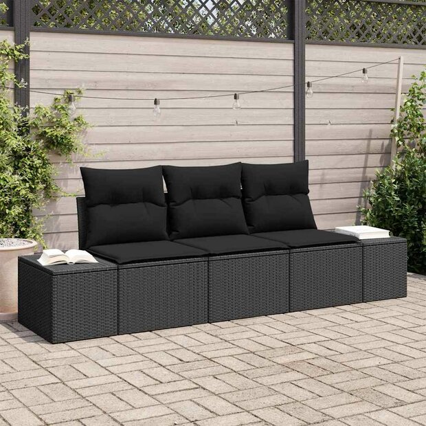 Bankstel met kussen 3 pcs Zwart poly rattan 1