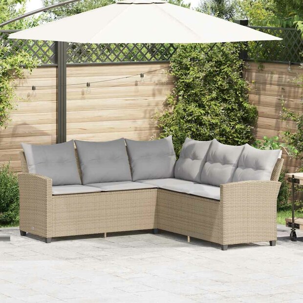 Loungebank met kussens L-vormig poly rattan beige 1