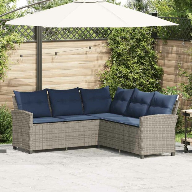 Loungebank met kussens L-vormig poly rattan grijs 1
