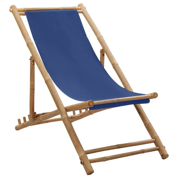 Ligstoel bamboe en canvas marineblauw 1