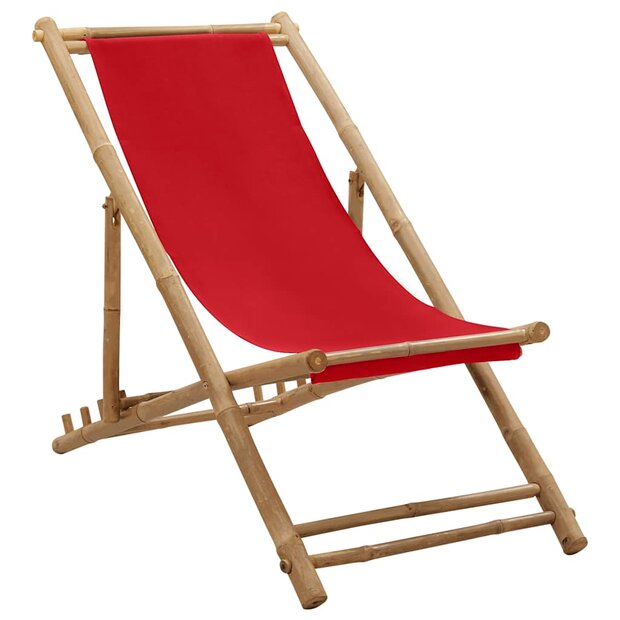 Ligstoel bamboe en canvas rood 1