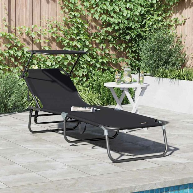 Opvouwbare zonnebed Zwart 190 x 57 x 81 cm oxford 1