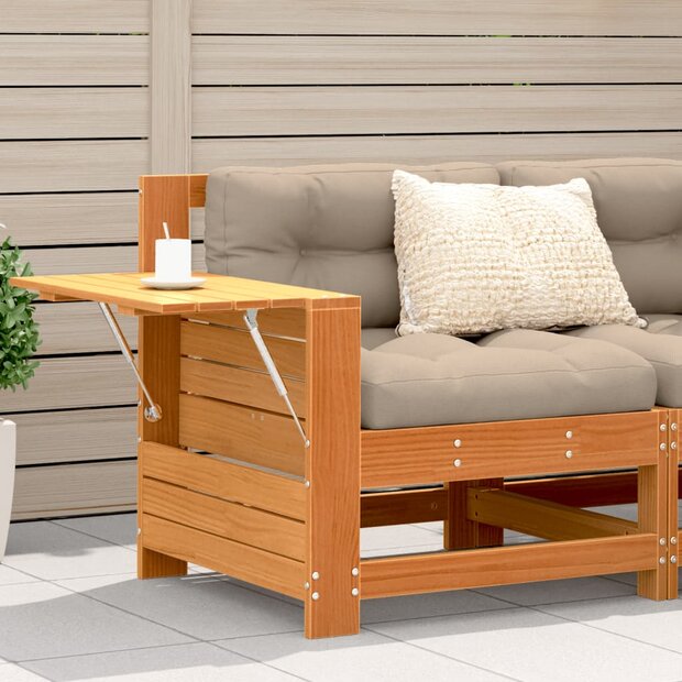 Tuinbank met armleuning en klaptafel grenenhout wasbruin 1