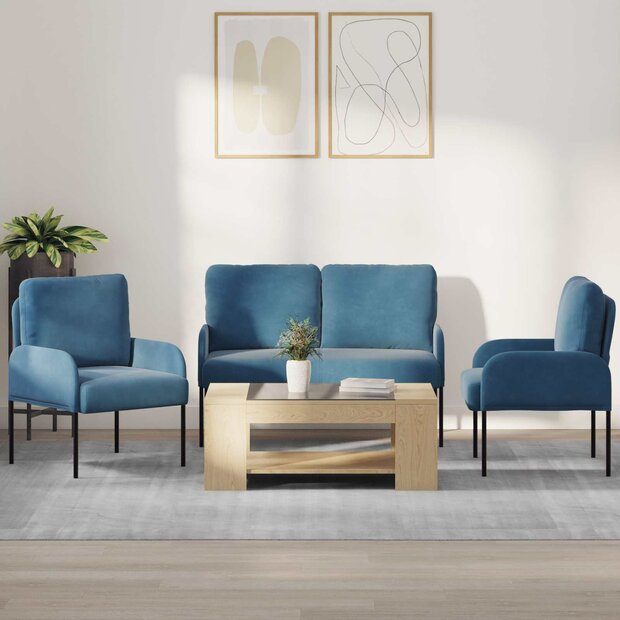 Sofa-Sets met kussen 3 pcs Blauw 115 x 56 x 80 cm Multiplex 1