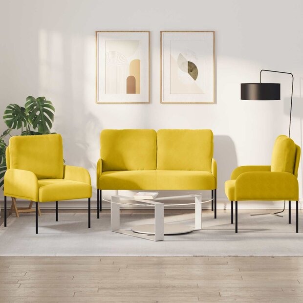 Sofa-Sets met kussen 3 pcs Geel 115 x 56 x 80 cm Multiplex 1
