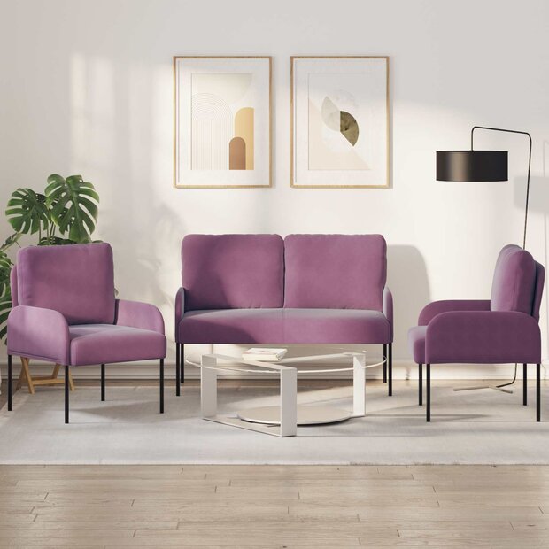 Sofa-Sets met kussen 3 pcs Paars 115 x 56 x 80 cm Multiplex 1