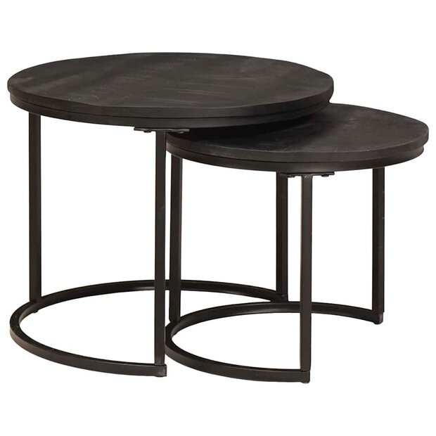 Salontafelset2 pcs Zwart Massief mangohout en staal 1