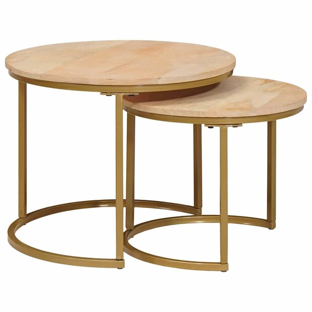 Salontafelset2 pcs Bruin Massief mangohout en staal 1
