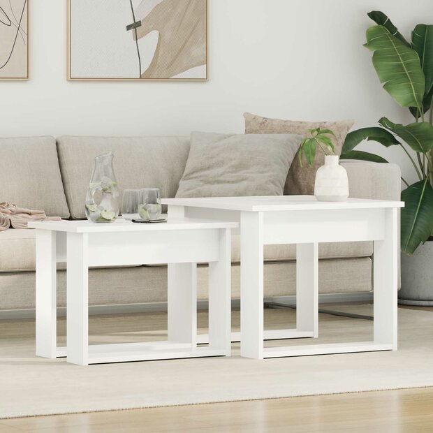 Salontafelset2 pcs Wit Bewerkt hout 1